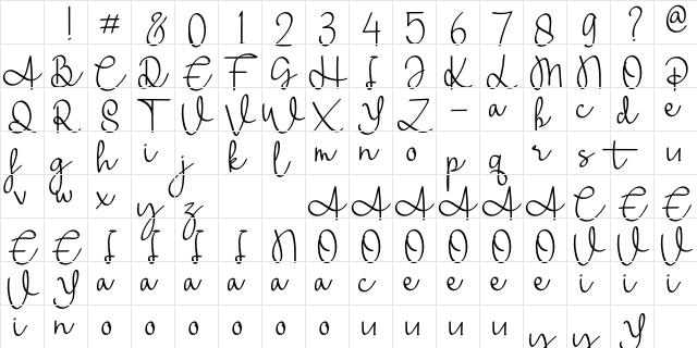 Warsini Regular Character Map