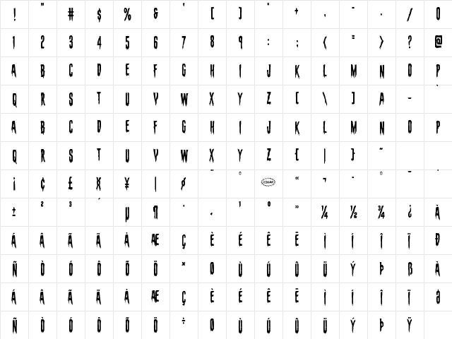 Eva Fangoria Condensed Condensed Character Map Eva Fangoria Condensed Condensed Character Map