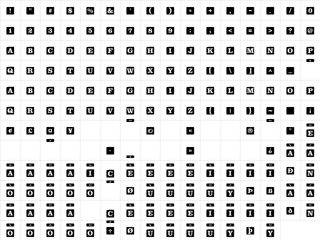 P22 ToyBox BlocksSolid Regular Character Map