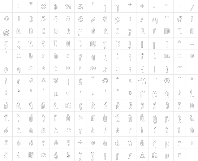 Deutsch-Gotisch Outline Regular Character Map Deutsch-Gotisch Outline Regular Character Map