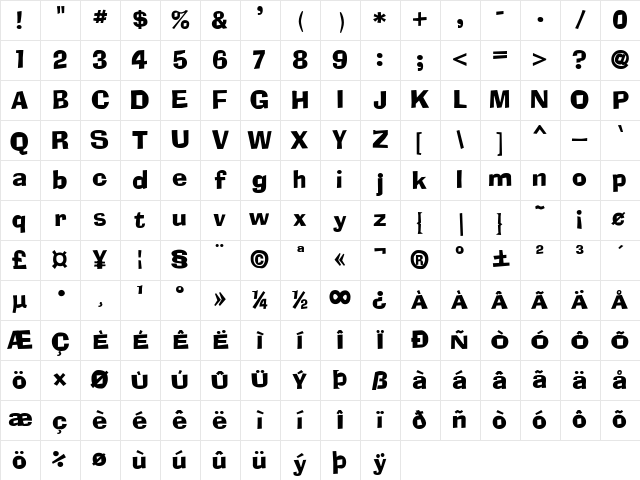 W3DRFont Regular Character Map