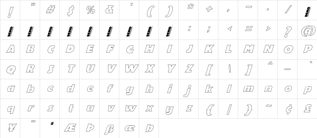 Noelty DEMO Outline Italic Character Map
