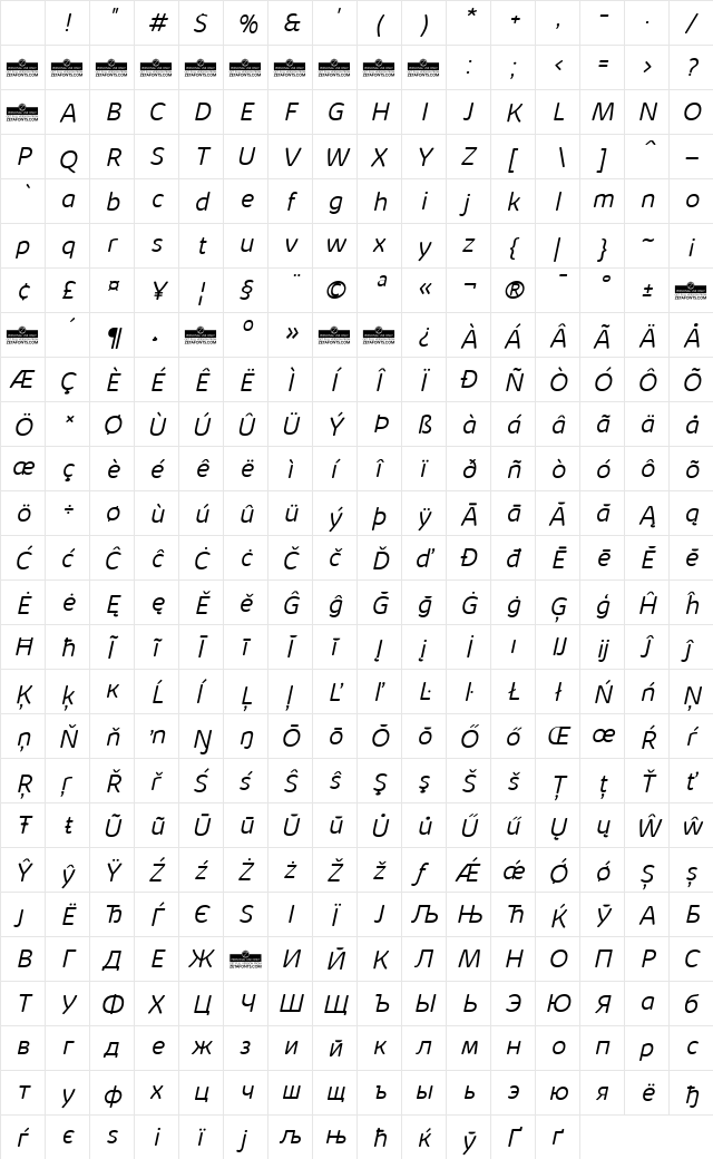 Kabrio Soft Light Italic Character Map