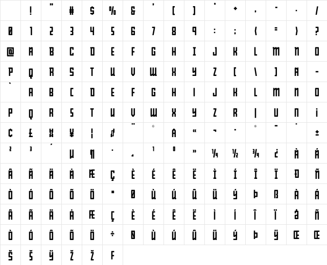 Young Patriot Regular Character Map