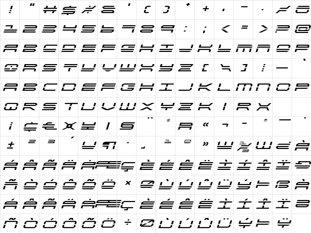 QuickStrike Expanded Italic Expanded Italic Character Map