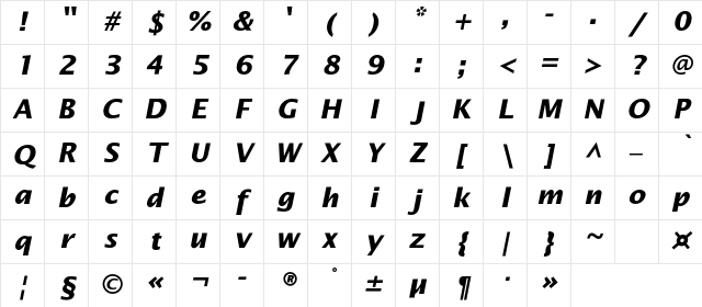 OfficeTypeSans Bold Italic Character Map
