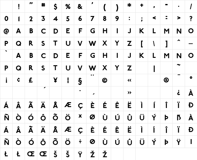 P22JohnstonUnderground Bold Character Map P22JohnstonUnderground Bold Character Map