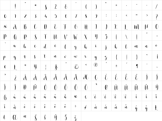 Camsia Regular Character Map Camsia Regular Character Map