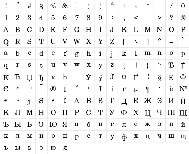AGNewHandbook Roman Character Map AGNewHandbook Roman Character Map
