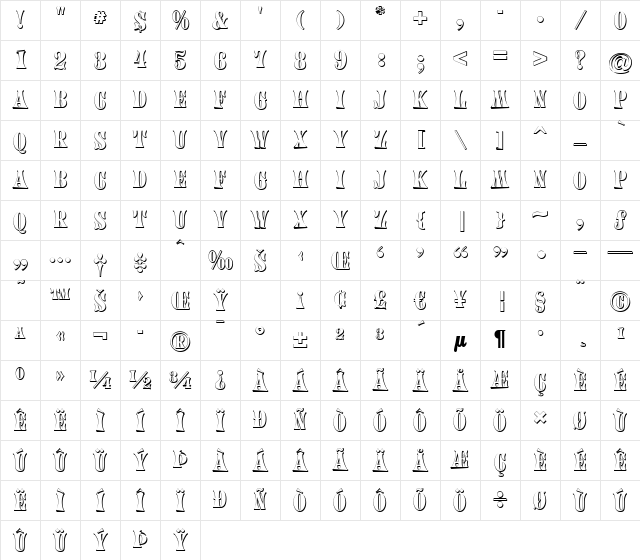 a_Calyx3Dxtr Regular Character Map a_Calyx3Dxtr Regular Character Map