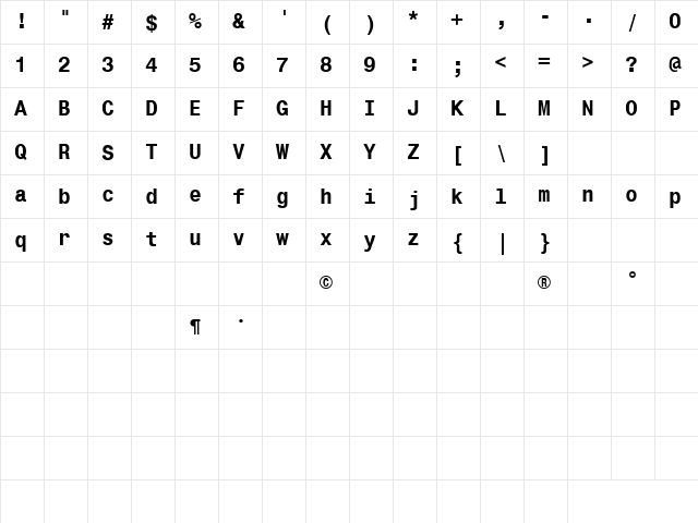 CorporateMonoBold Bold Character Map CorporateMonoBold Bold Character Map