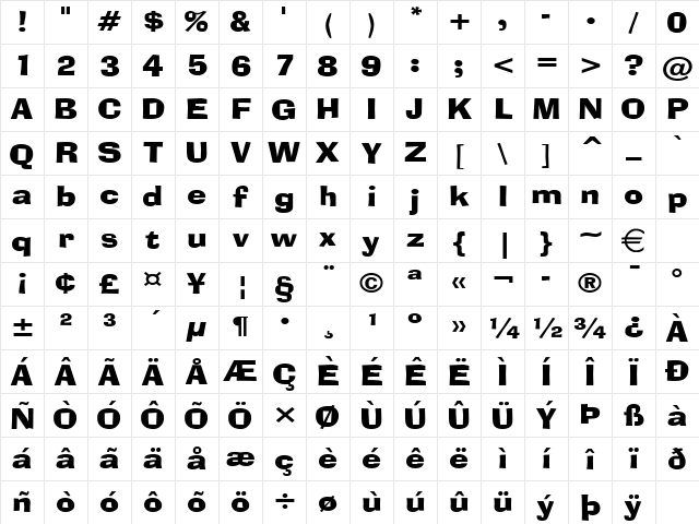 AlorWide Normal Character Map AlorWide Normal Character Map