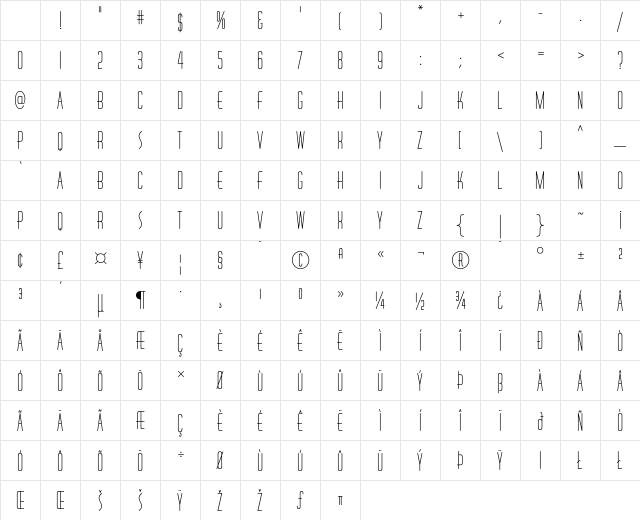 HuxleyVertICG Regular Character Map HuxleyVertICG Regular Character Map