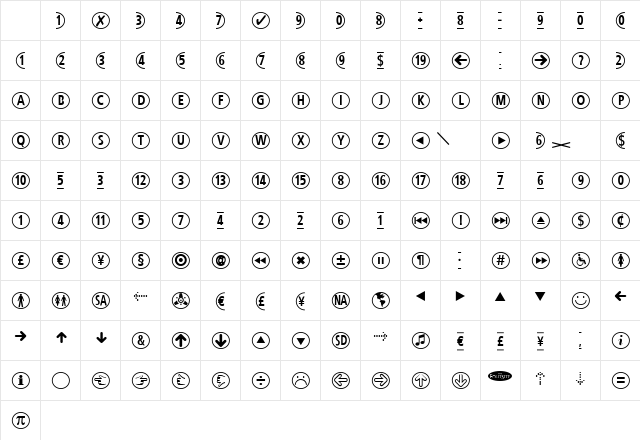 CombiNumerals Pro Regular Character Map
