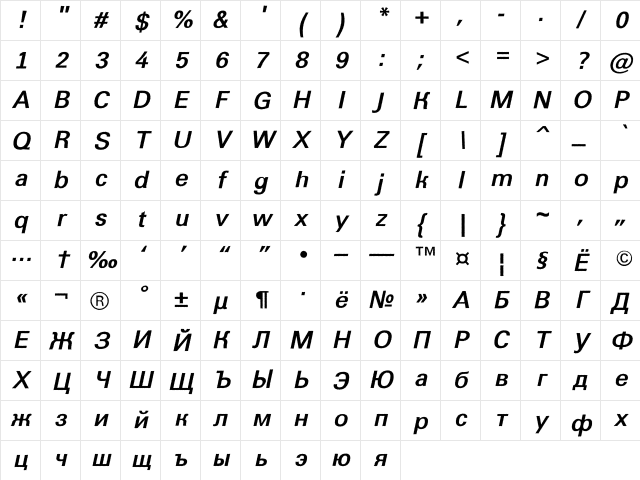a_GroticRoughObl Bold Character Map