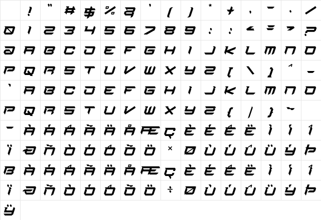 Aerobody Regular Character Map Aerobody Regular Character Map