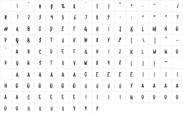 Mark Brush Regular Character Map