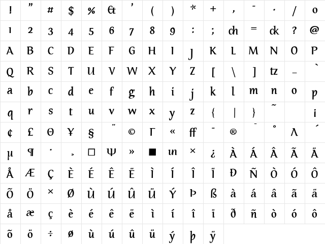 TarquiniusPlus DemiBold Character Map TarquiniusPlus DemiBold Character Map