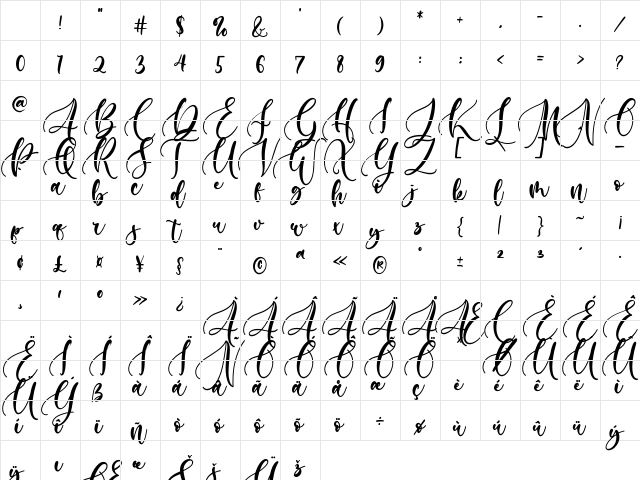 Hillary - Beauty and Lovely Fon Regular Character Map Hillary - Beauty and Lovely Fon Regular Character Map