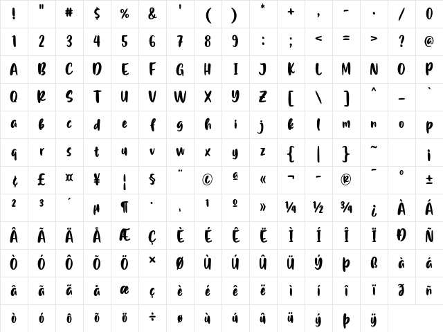Flash on Saturday Night Regular Character Map Flash on Saturday Night Regular Character Map