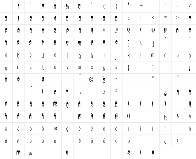 Parasol Regular Character Map