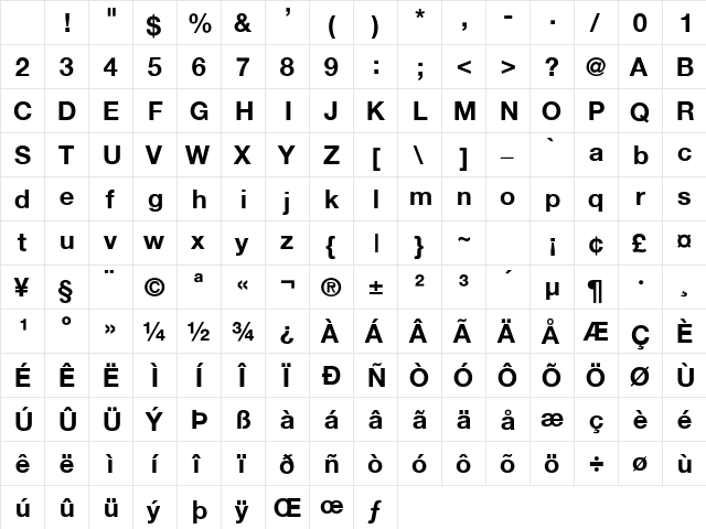 Helvetica-Bold Regular Character Map Helvetica-Bold Regular Character Map