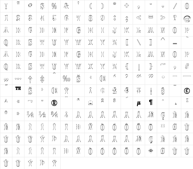 a_CalyxOtl Regular Character Map a_CalyxOtl Regular Character Map