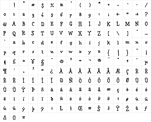 Matto Bold Character Map Matto Bold Character Map