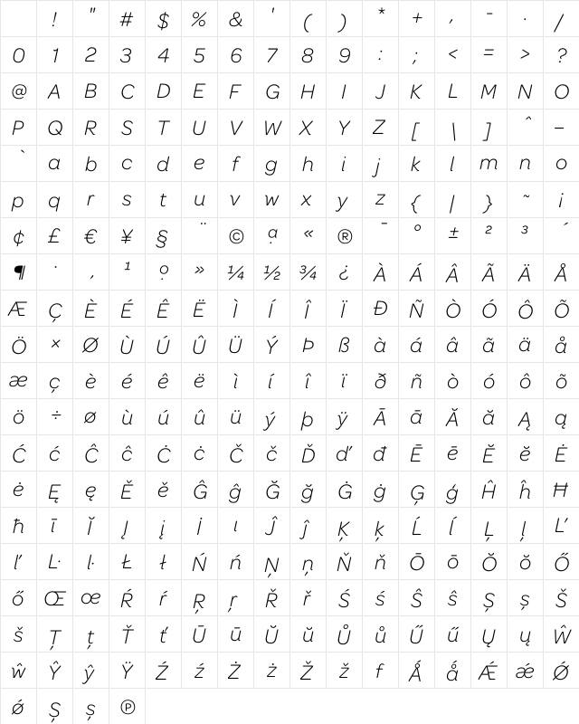 Omnes Light Italic Character Map Omnes Light Italic Character Map