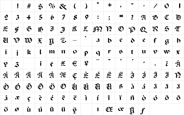 P650-Blackletter Regular Character Map P650-Blackletter Regular Character Map