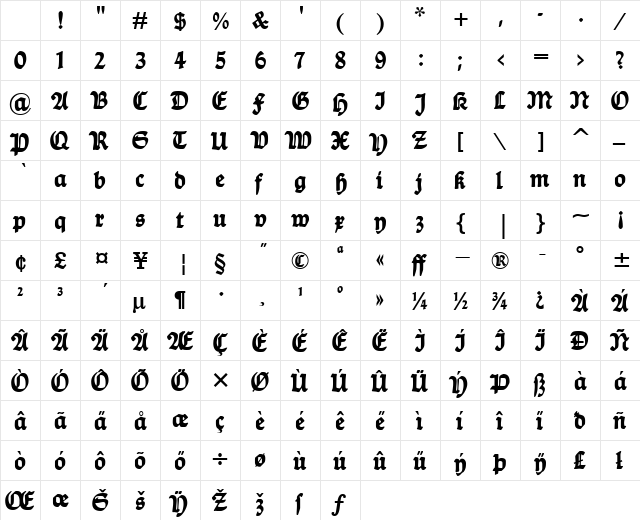 Ballade UNZ1 Bold Character Map Ballade UNZ1 Bold Character Map