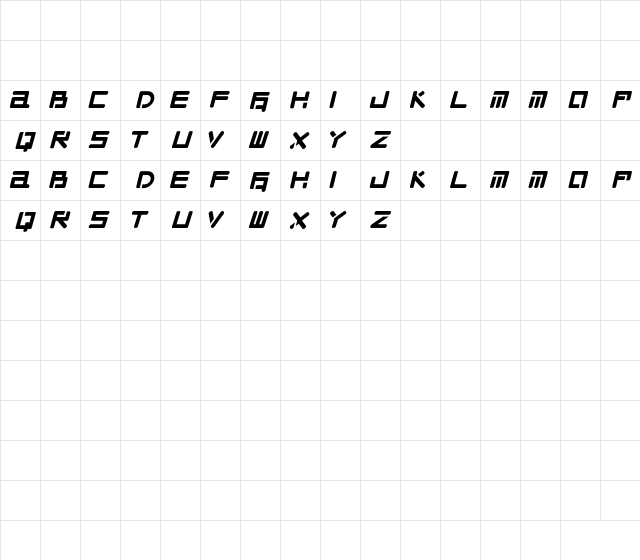 TEK HED LAZY Italic Character Map TEK HED LAZY Italic Character Map