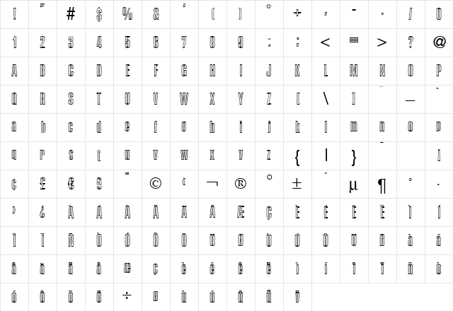 P700-Sans-Outline Regular Character Map