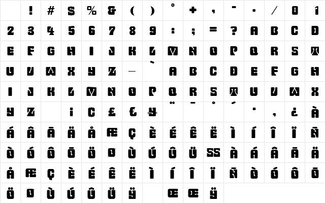 P732-Deco Regular Character Map P732-Deco Regular Character Map