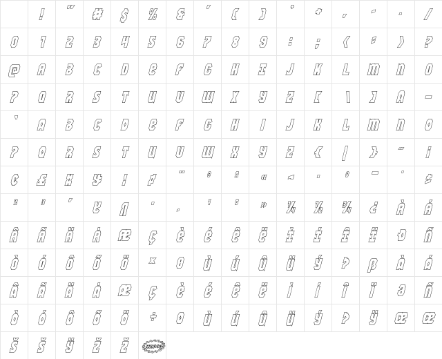 Warrior Nation Outline Italic Character Map Warrior Nation Outline Italic Character Map