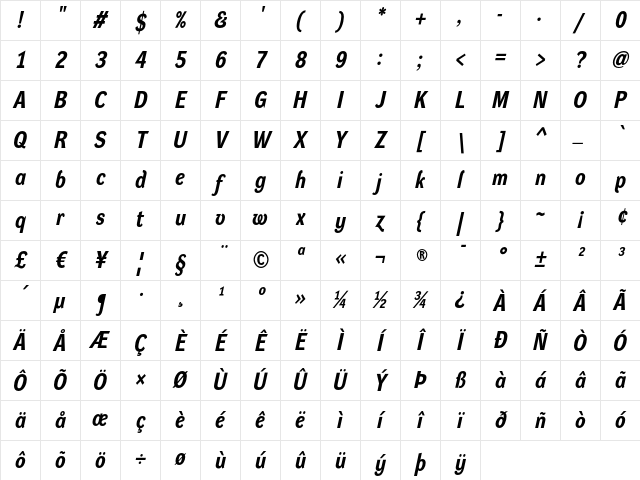 DynaGrotesk RM Bold Italic Character Map DynaGrotesk RM Bold Italic Character Map