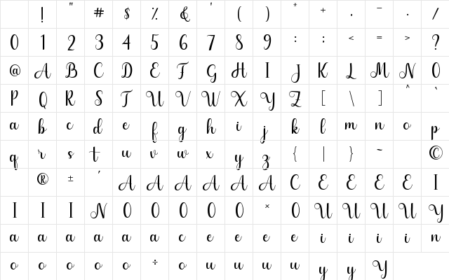 Hailey Regular Character Map