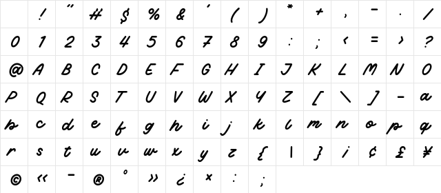 White Wonder Regular Character Map White Wonder Regular Character Map