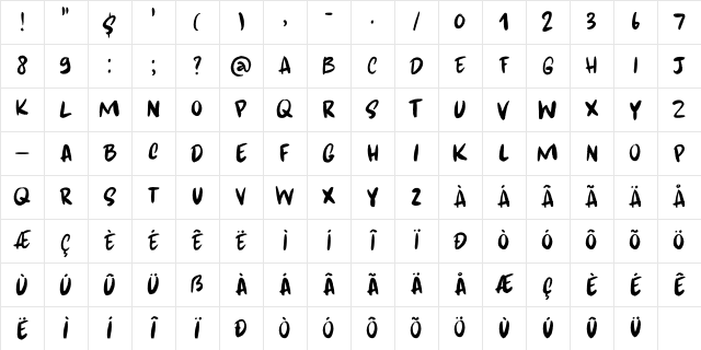 Kapsalon Brush DEMO Regular Character Map Kapsalon Brush DEMO Regular Character Map