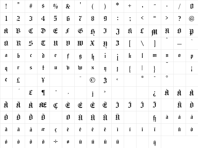HansaGothic Regular Character Map HansaGothic Regular Character Map