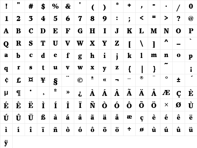 PacellaMdITCTT Black Character Map