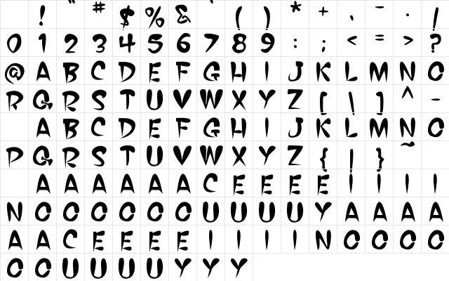BOOZ BOOM Regular Character Map