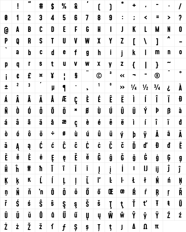 Mohave Bold Character Map Mohave Bold Character Map
