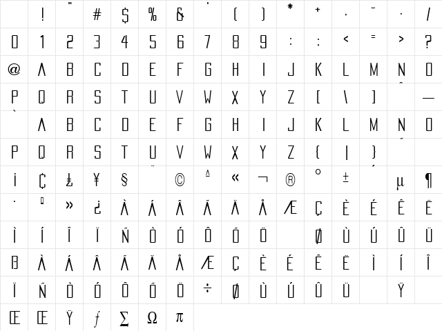Pacifica Condensed Regular Character Map Pacifica Condensed Regular Character Map