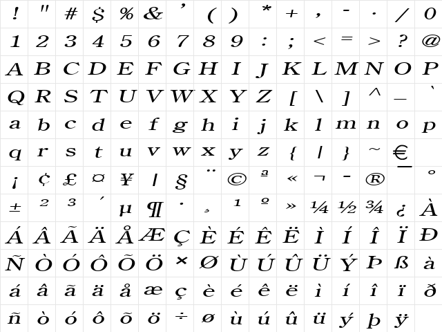 CentimeExtended Italic Character Map CentimeExtended Italic Character Map
