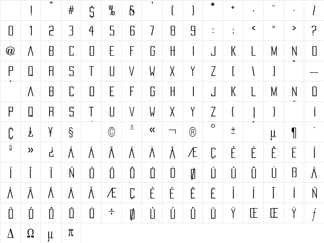 Pacifica Medium Character Map Pacifica Medium Character Map