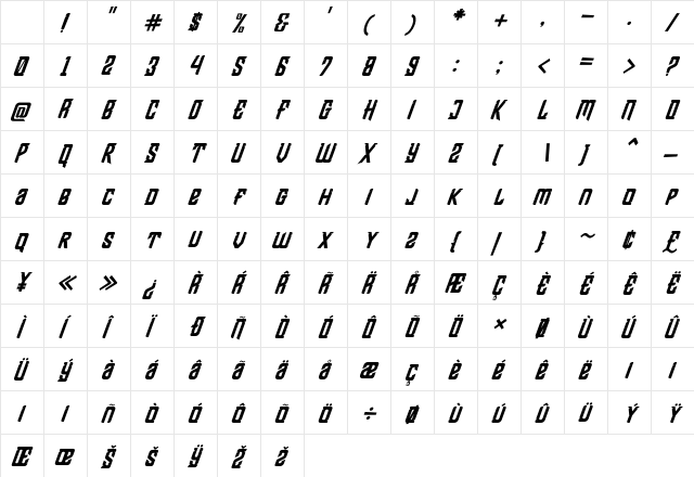 Shean Holmes Italic Regular Character Map Shean Holmes Italic Regular Character Map