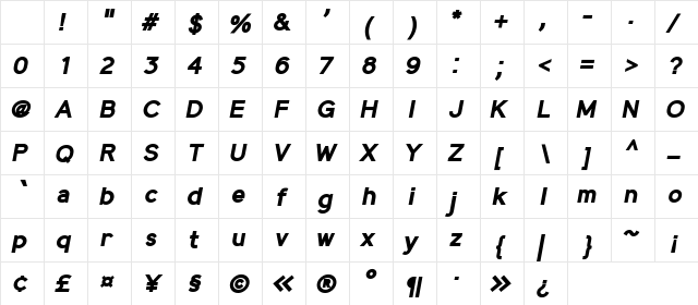 MadeynSans Bold Italic Character Map MadeynSans Bold Italic Character Map