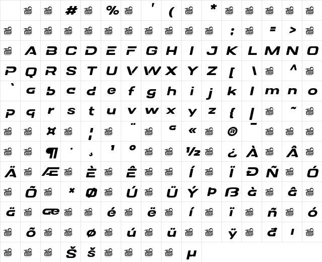 DOVENS Med Slant Regular Character Map DOVENS Med Slant Regular Character Map