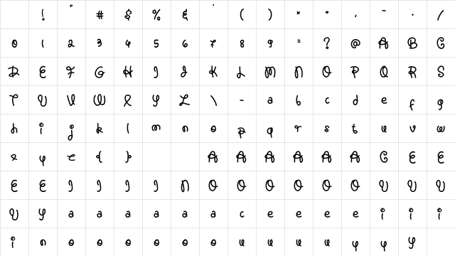 Hello Miniy Regular Character Map